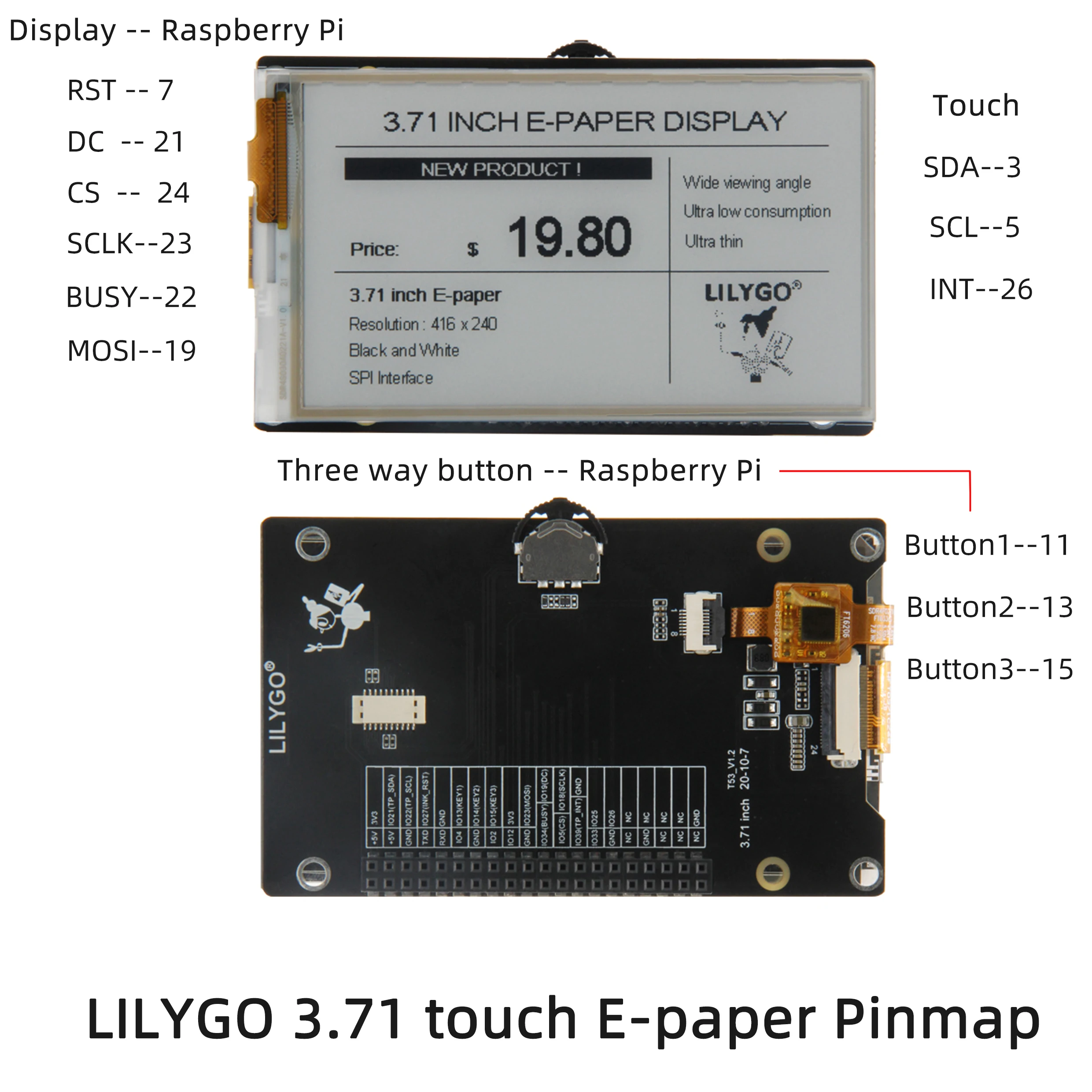 LILYGO 3.71 Inch E-Ink Display Ink Screen Development Board Module for Raspberry Pi LILYPI With Btb Interface Board