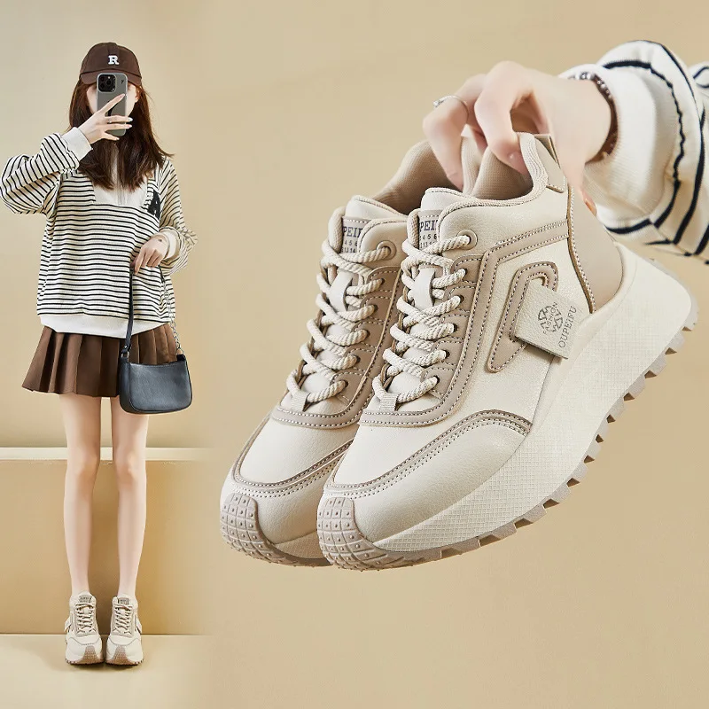 

2025 Thick soled Women's Shoes Fashion street lace up shoe Casual versatile color Sneakers Ladies non slip running shoes travel