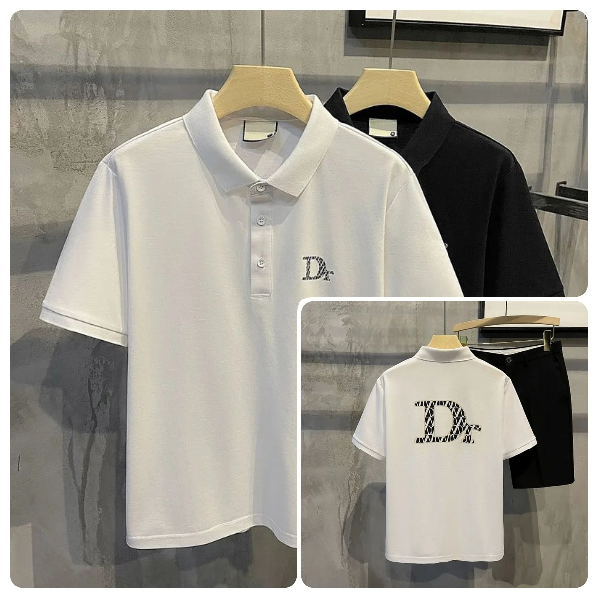 High Quality Summer New Back Letter DR Printed POLO Shirt Men's Comfortable Pearl Cotton Lapel Short-sleeved Men's Trend Top