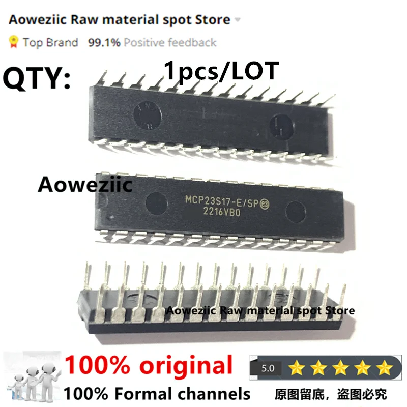 Aoweziic  2022+  1pcs/LOT  100% New Imported Original  MCP23S17-E/SP   MCP23S17  DIP-28  Interface IC I/O Extender Chip