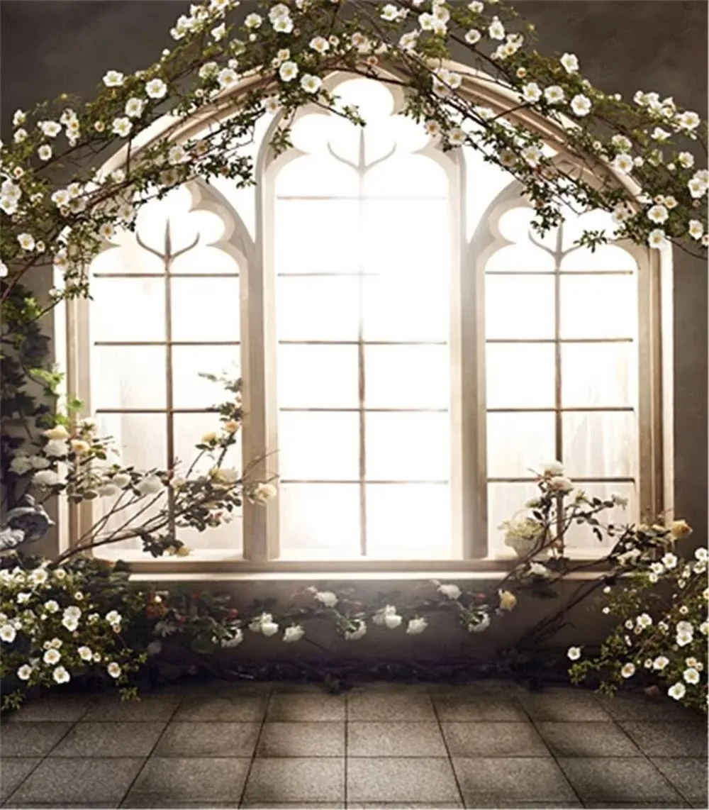 Cymbozin Wedding Photography Backdrops Romantic Printed Bright Window Blooming Flowers Photo Studio Background Vintage