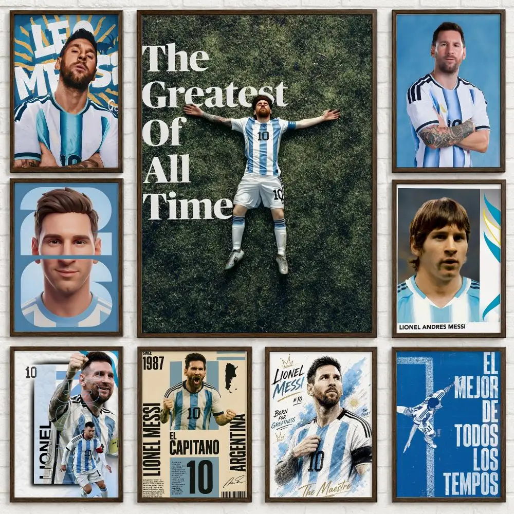 Footballer Messi Poster Self-adhesive Waterproof Paper Sticker Art Coffee House Bar Room Wall Decor
