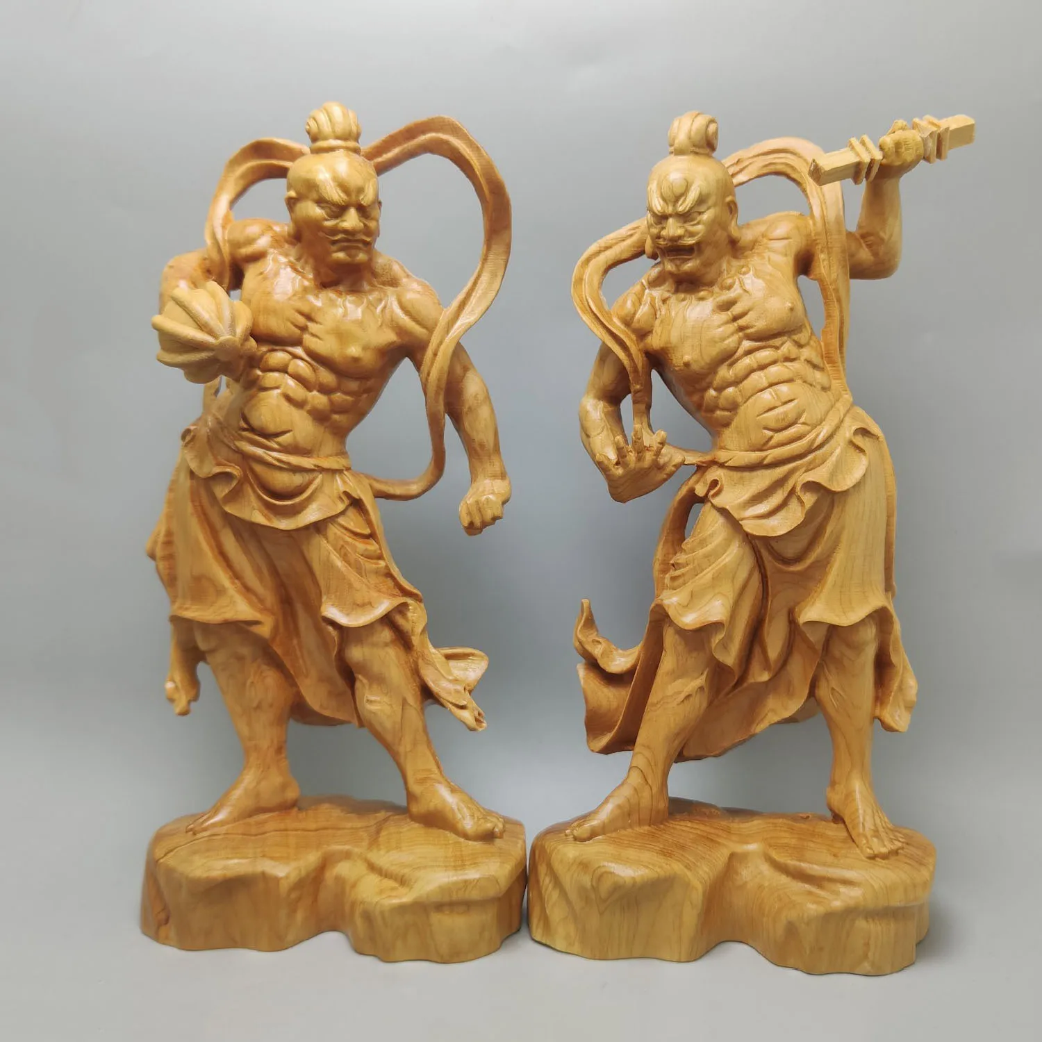 

CZ Ya cypress wood carving Hem Ha Erjiang statue ornament in front Dharma home Buddhist hall offering decorative gifts