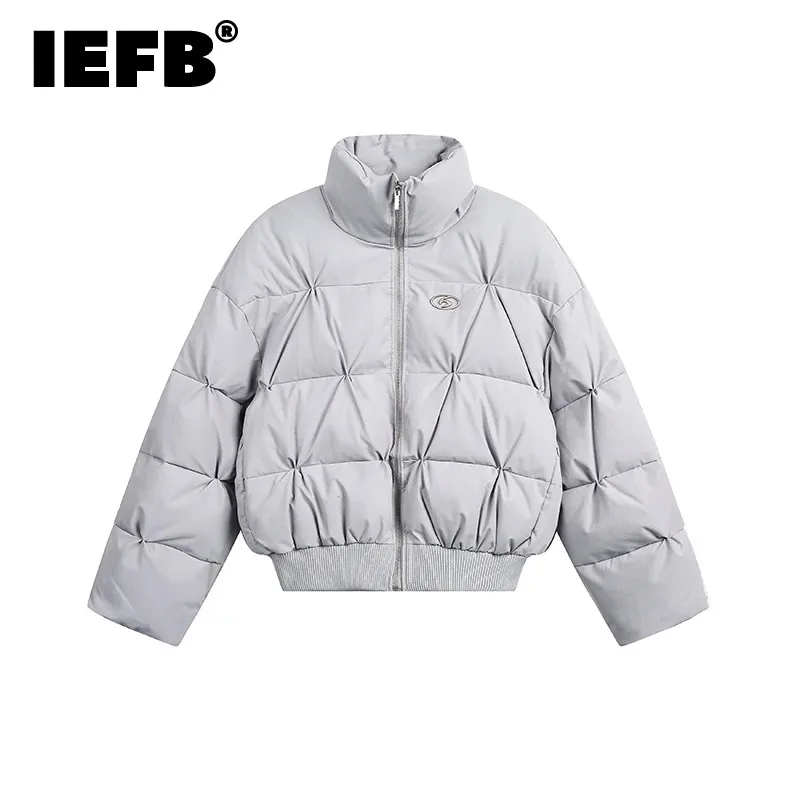 IEFB Simple Men's Padded Coats Cotton Stand Collar Metal Design Solid Color Loose Zipper Thickened Casual Male Jackets CPG2178