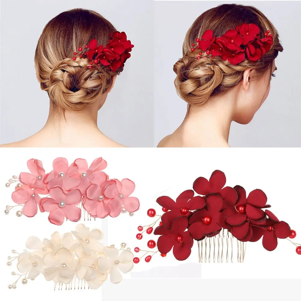 Accessori per pettine a forcina per capelli con fiore romantico rosso/rosa/Champagne per damigella d'onore da sposa