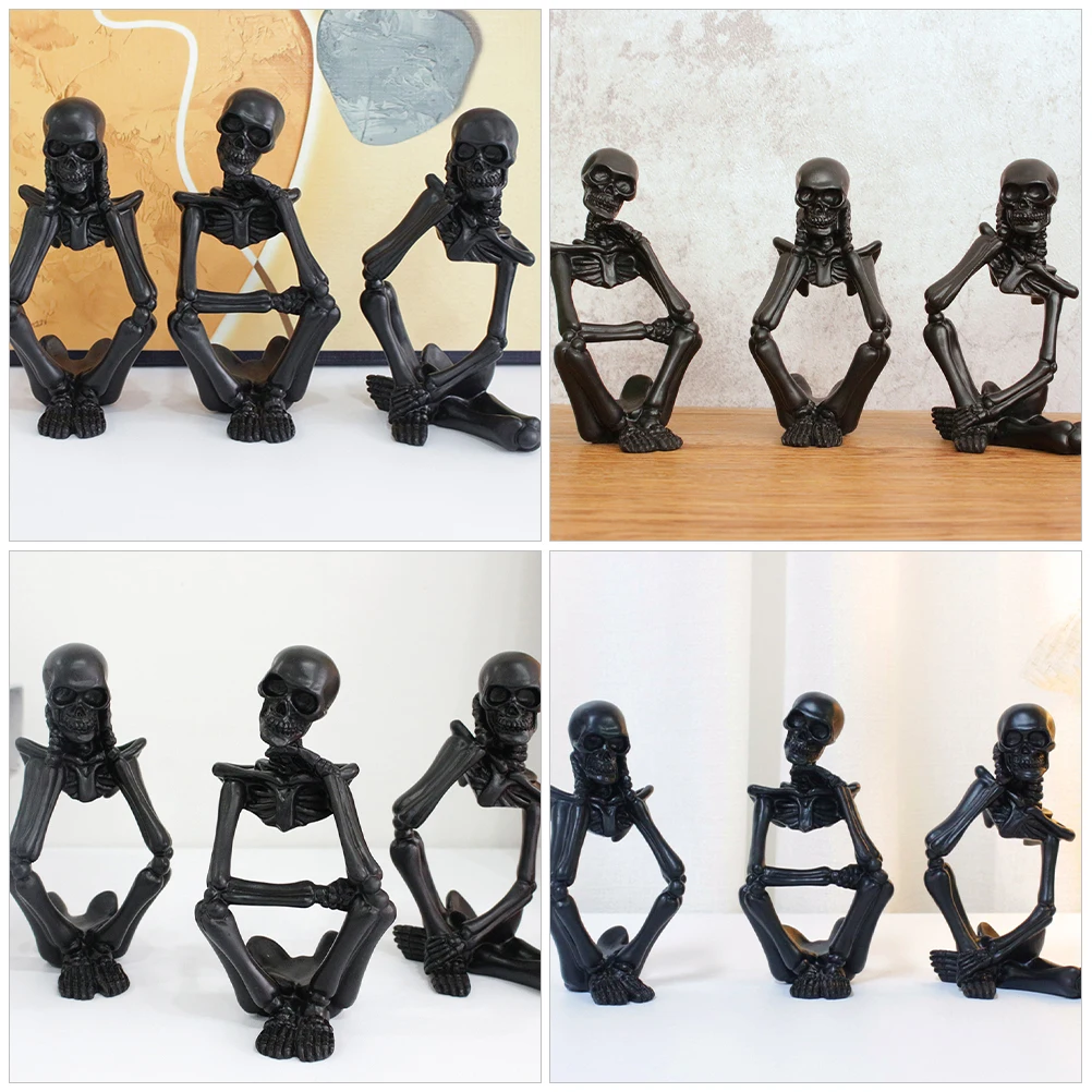 

3 Pcs Thinker Set Halloween Decoration Ornament Decorations Skeletons Sculpture Home Indoor Skull