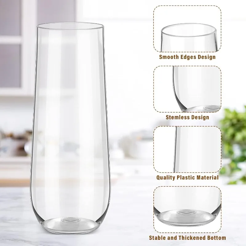 

60 Pcs Plastic Champagne Flutes 9 oz Plastic Wine Glasses Champagne Cups Unbreakable Toasting Glasses