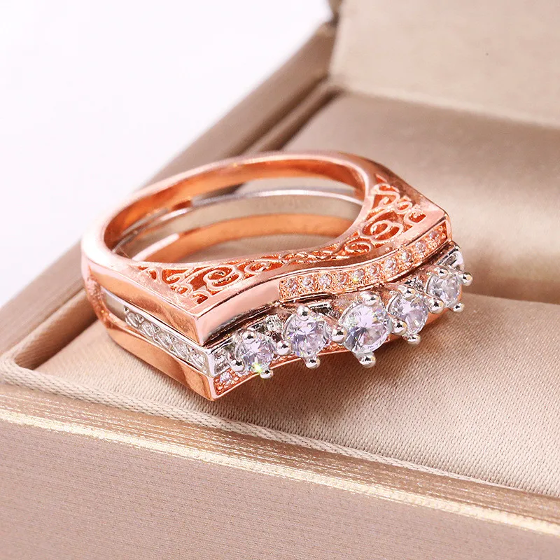 2-in-1 Vintage Court ring sets S925 Silver Color AAAAA cz Hollow Party Wedding Band Rings for women Bridal Finger Jewelry