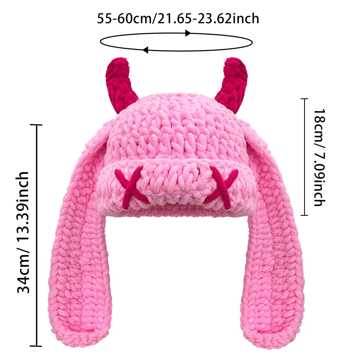 قبعة متماسكة على شكل قرن الشيطان من الكروشيه يدويًا، قبعة صوف عصرية للخريف والشتاء، سميكة ودافئة، ناعمة الملمس، تصميم أرنب طويل الأذن، قبعة عصرية وفريدة من نوعها للطقس البارد، مناسبة لملابس غير رسمية للاستخدام اليومي.