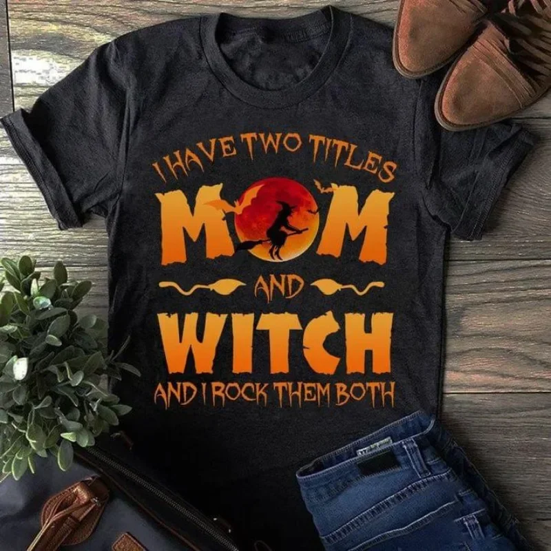 Halloween Mom Witch Blcak Cat Print T Shirt Women Short Sleeve O Neck Loose Tshirt Women Tee Shirt Tops Camisetas Mujer