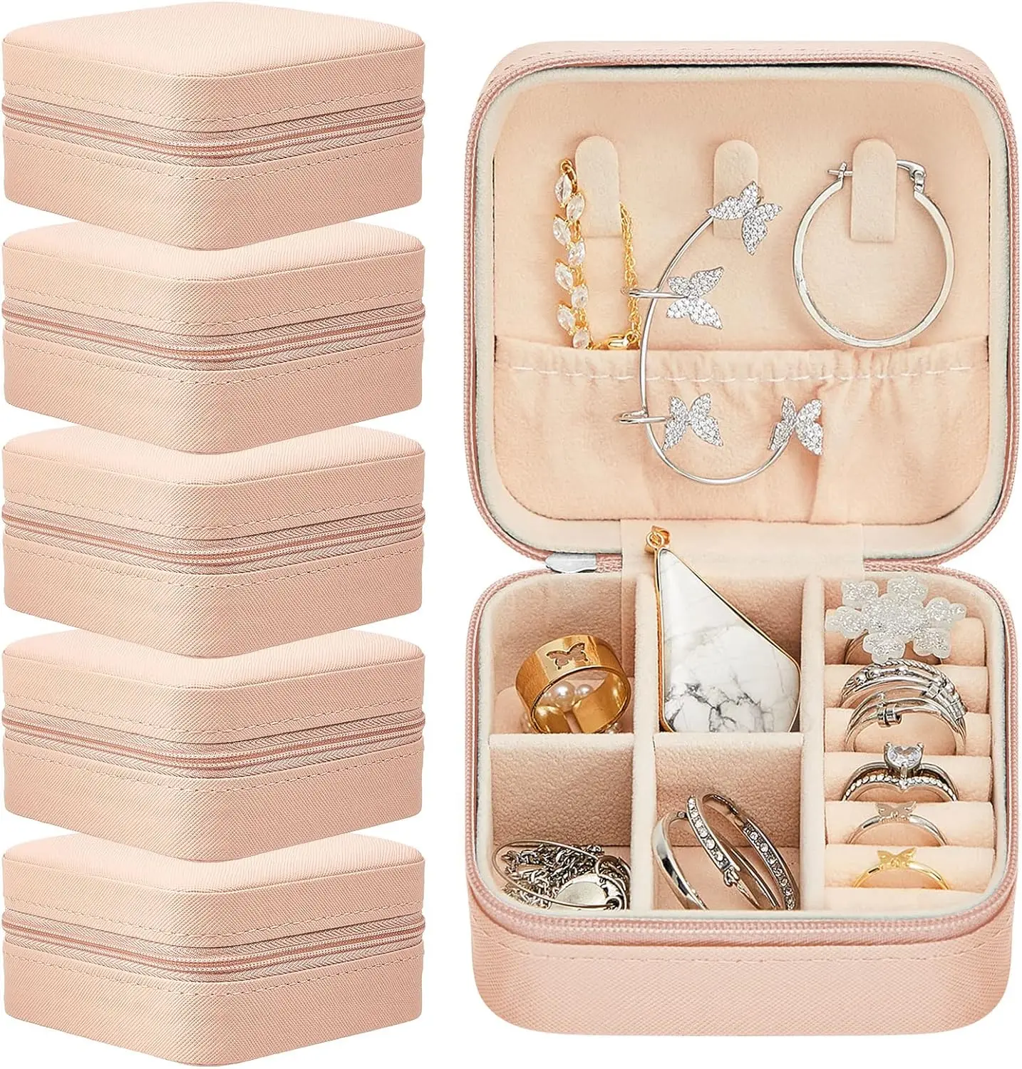 6 Pack Small Jewelry Box Bridesmaid Gifts Box Mini Jewelry Organizer PU Leather Portable Earring Storage Box Proposal Gifts