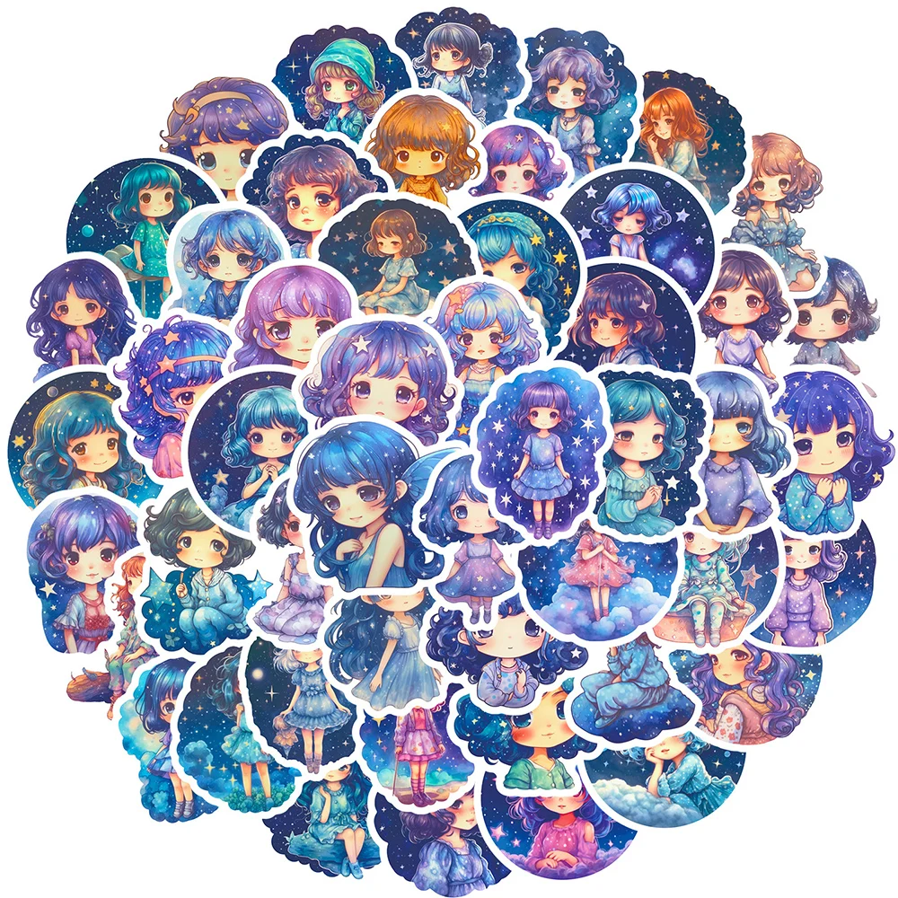 

10/30/50/100pcs Cute Starry Sky Girl Cartoon Aesthetic Stickers Ins Decals DIY Laptop Scrapbook Suitcase Wall Decoration Sticker