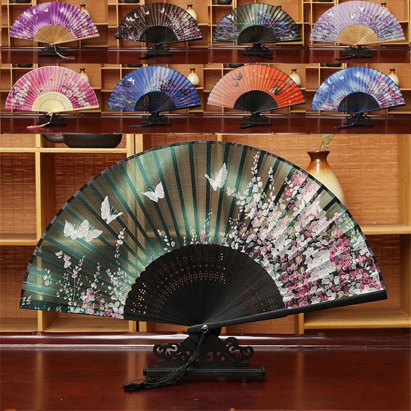 1pcs Vintage Folding Fan Chinese Japanese Style Classical Dance Craft Fan Translucent Dance Party Decor