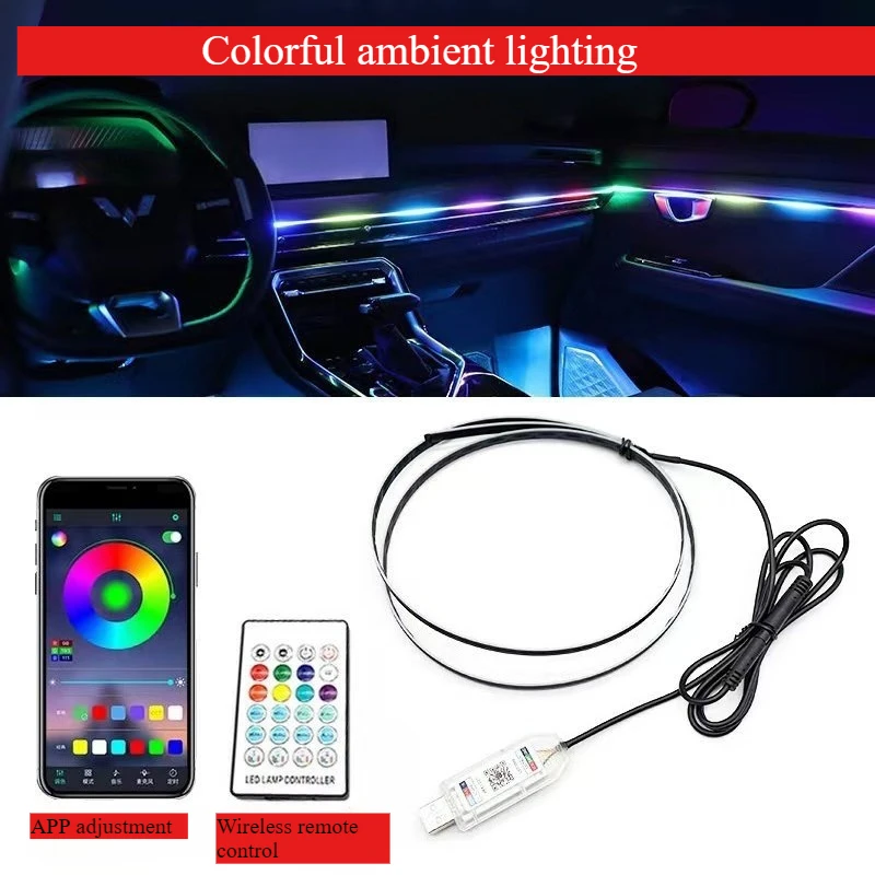 USB Car Interior Full Color RGB Car LED Ambient Light Acrylic Strips Interior Hidden Atmosphere Lamp with App And Remote Control