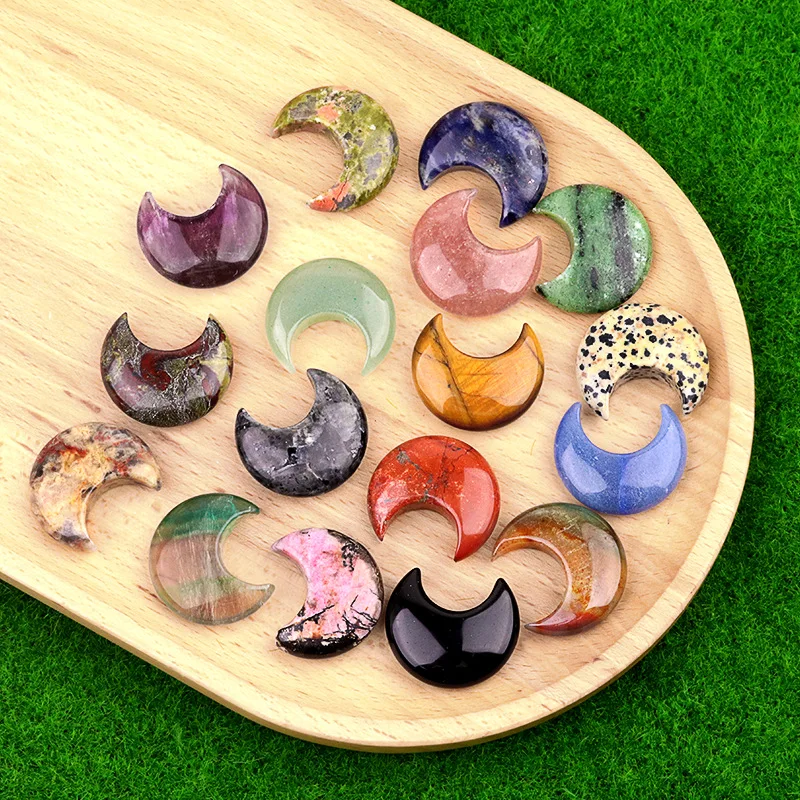 30mm Natural Stone Ornaments Moon Shape No Holes Crystal Amethyst Healing Reiki Energy Stone Home Crafts Daily Gifts 3pcs