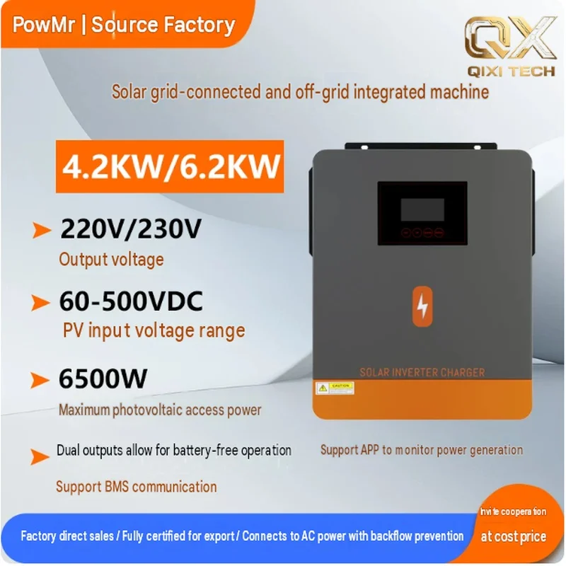 4.2KW/6.2KW 230V Solar Hybrid Inverter, Off-Grid and On-Grid Integrated Inverter, Battery-Free, Mains-Power Complementary