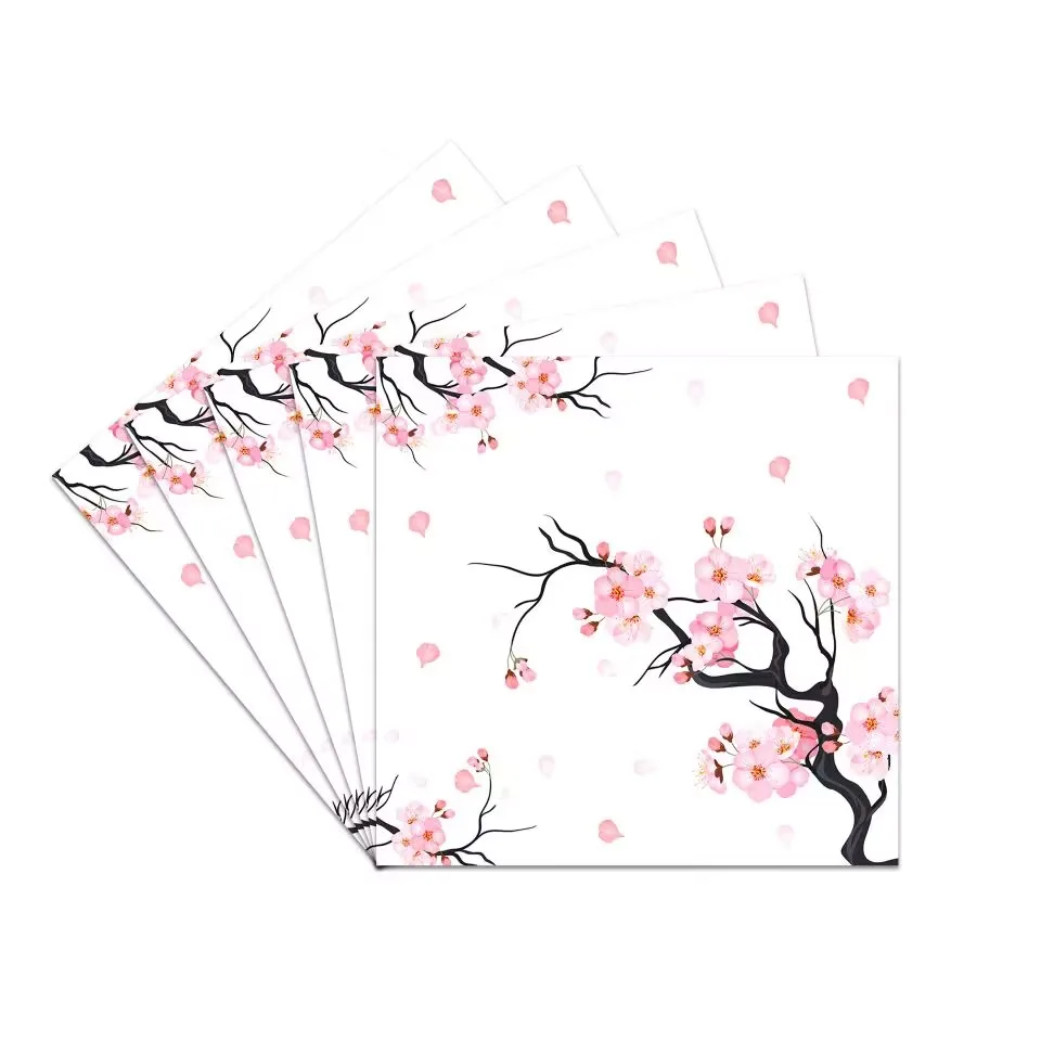 Neues Rosa Kirschblüten Einweggeschirr, Pappteller, Becher, Servietten, Tischdecken, Strohhalme, Hochzeits-, Geburtstagsparty-Zubehör – Detail 4