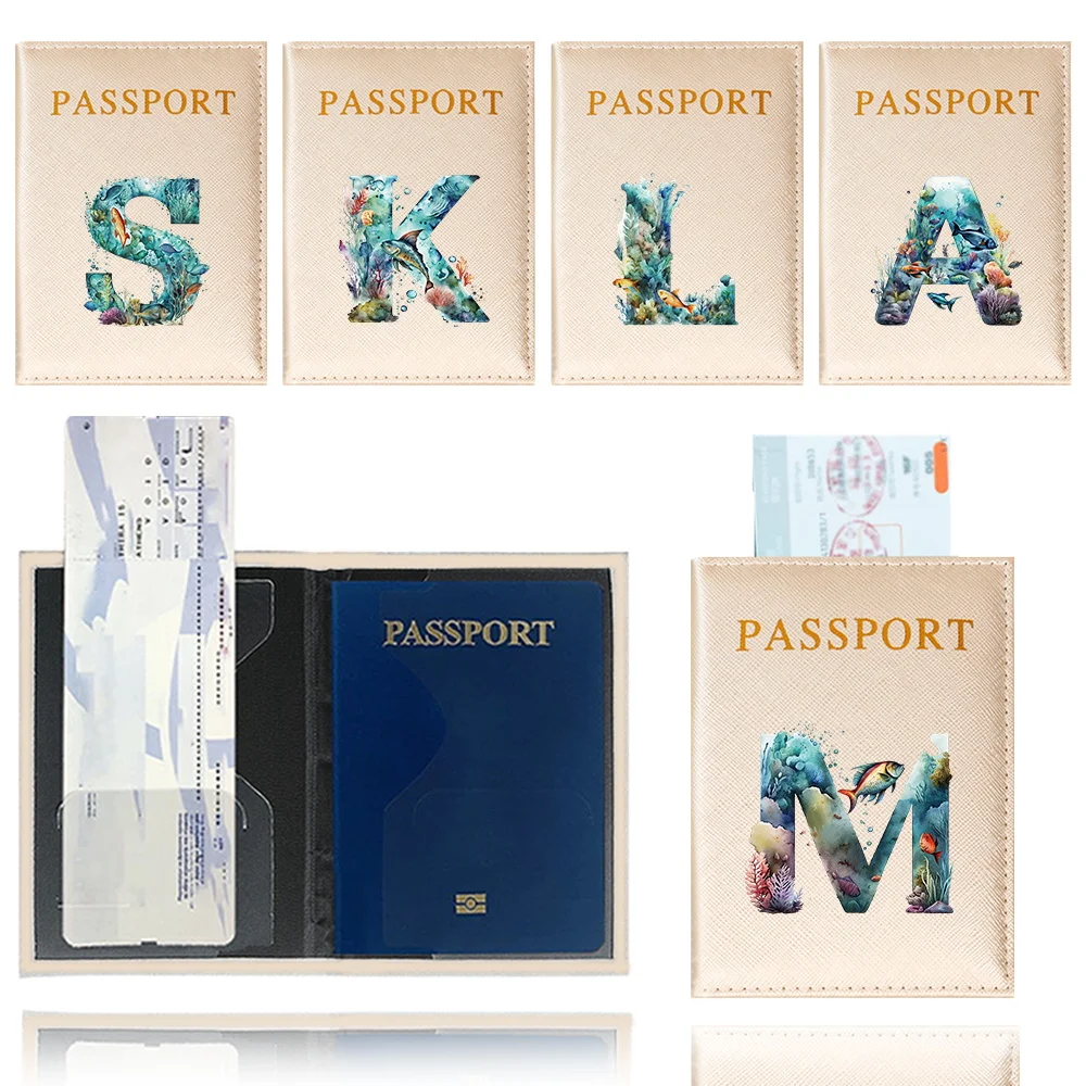 Passport Cover Waterproof Travel Wallet Gold Color ID Card Passport Holder Credit Card Holder Case Fish Letter Pattern Series