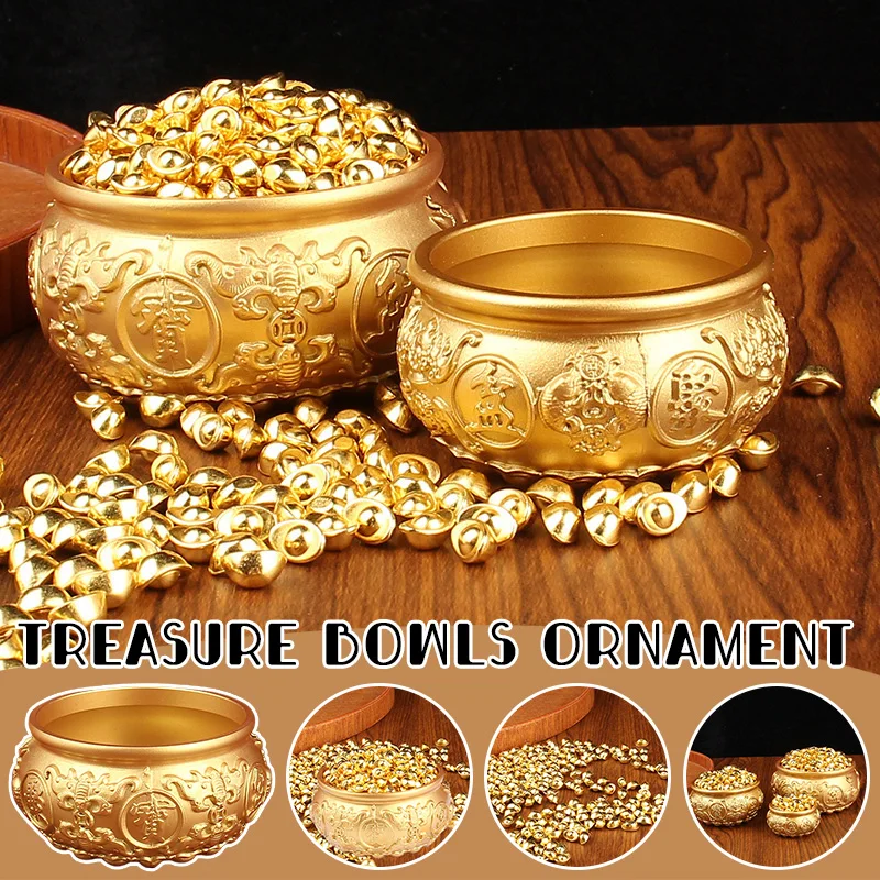 Cornucopia Feng Shui Treasure Bowl Brass Copper Wealth Figurine Attract Wealth Treasure Bowl With Gold Ingots Home Decor Crafts