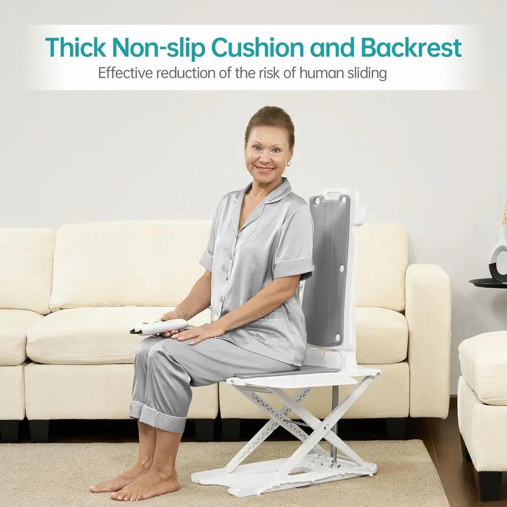 كرسي رفع كهربائي رمادي، سعة 300 رطل، ارتفاع 19 رفع، حزام الأمان وحصيرة غير قابلة للانزلاق