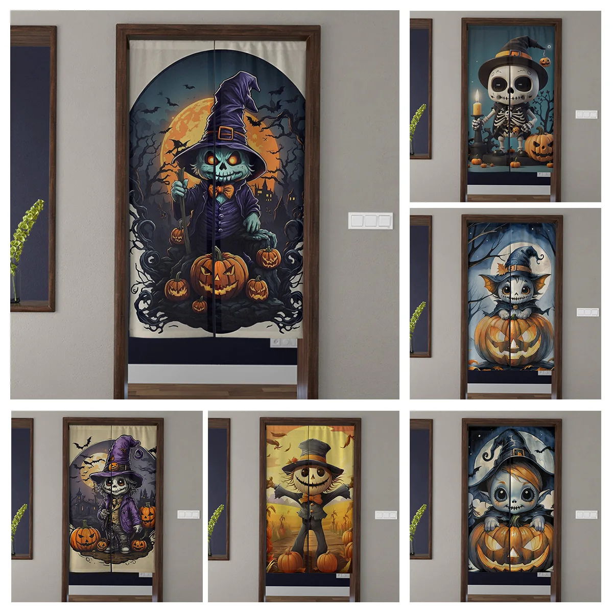 Door Curtain Noren Room Partition Privacy Protection Pendant Japanese Kitchen Decoration Household Multi Size Halloween Pumpkin