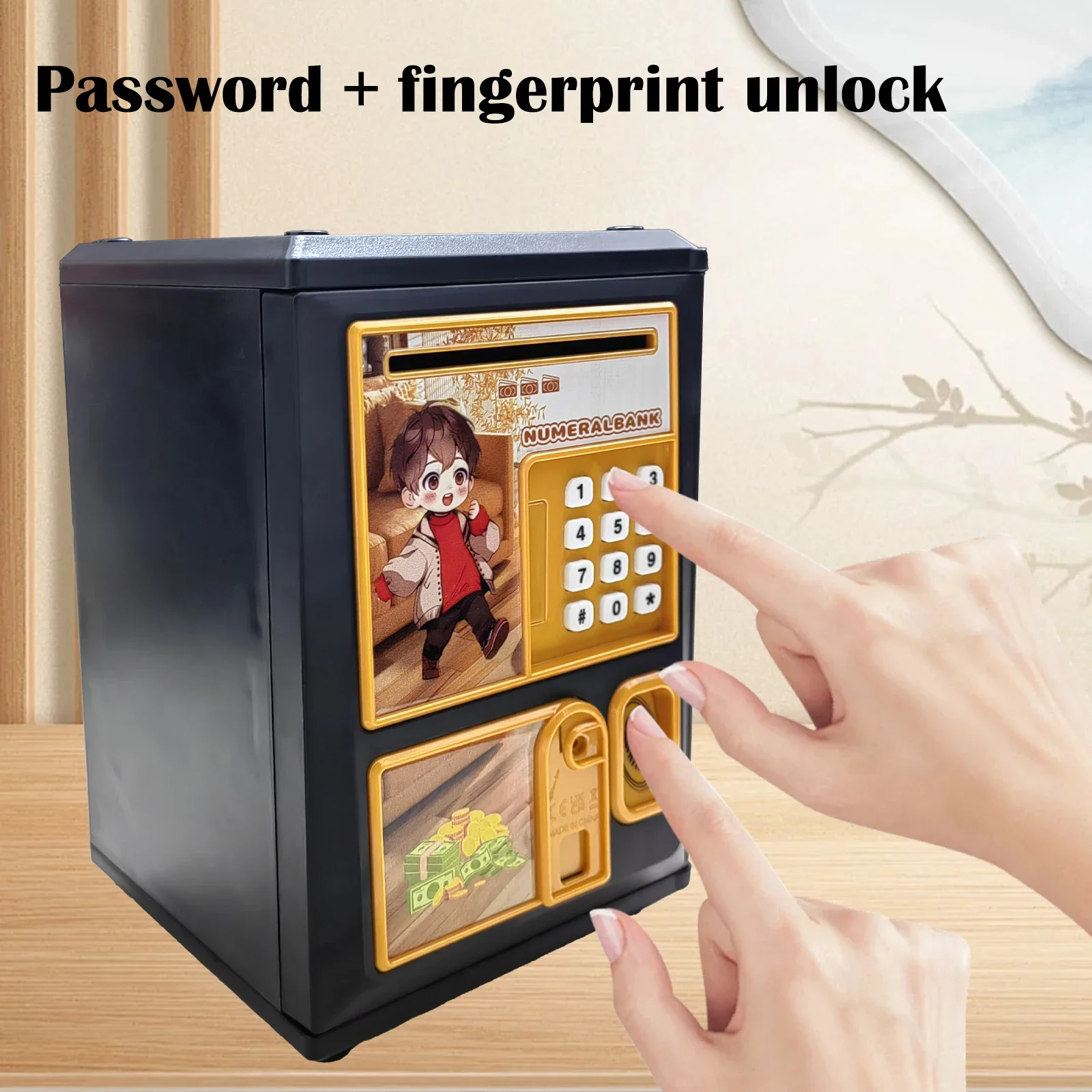 Children's Electric Piggy Bank Password Simulation Fingerprint Automatic Money Box Roll Money Coin Storage Box Children Gift