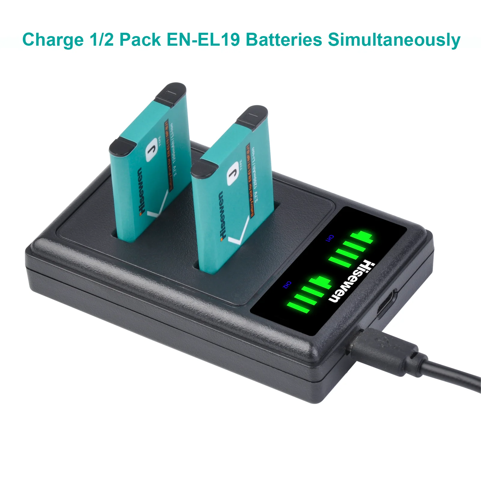 Hisewen EN-EL19 ENEL19 NP-BJ1 Li-ion Battery+Charger with Type C Port  for Nikon Coolpix S33 S100 S2500 S2750 S3100 S3200 S3400