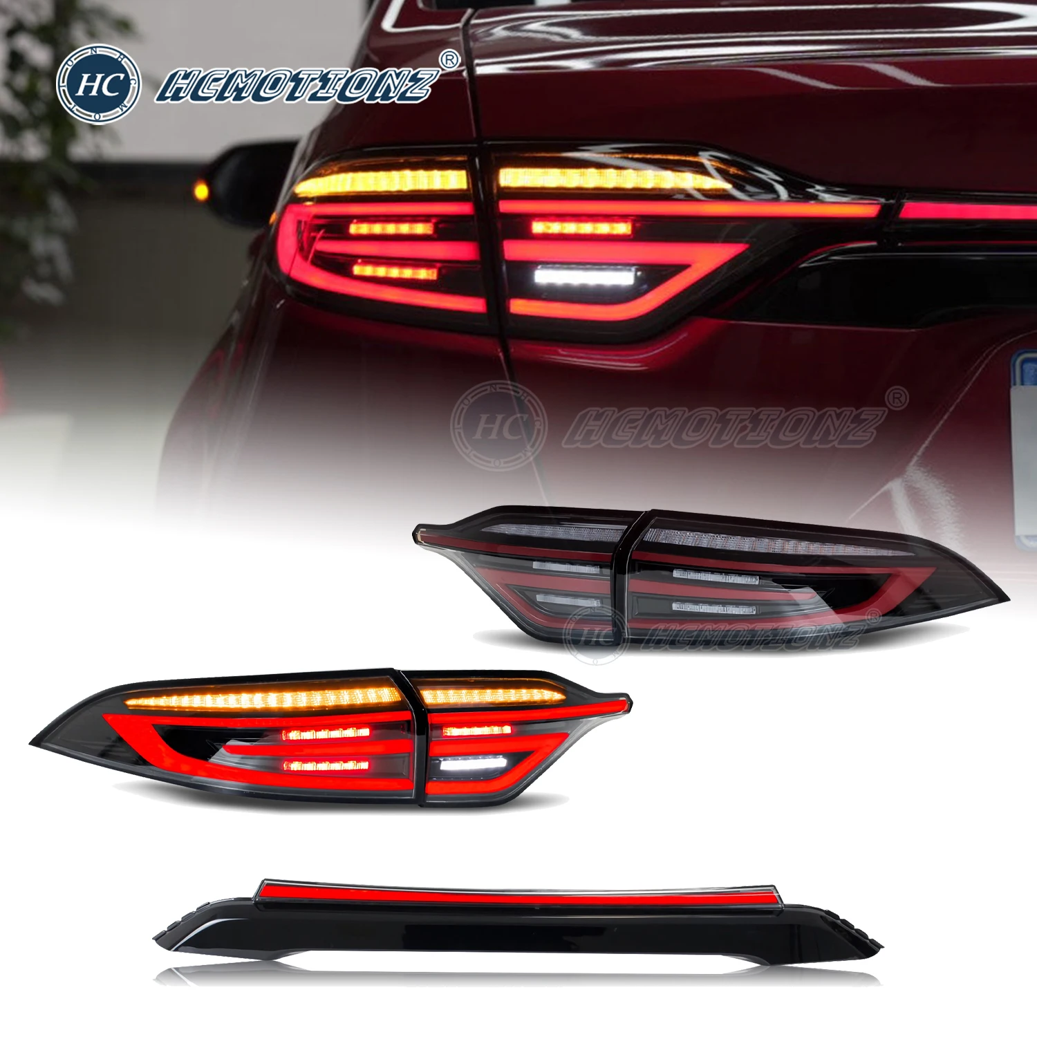 HCMOTIONZ Car Back Lights for Toyota US Corolla 2020-2024 with Middle Light Start UP Animation DRL DRL Rear Lamps Assembly