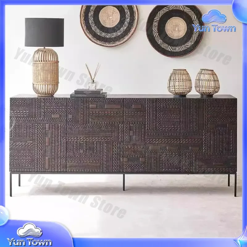 for Nordic Belgium for Indonesia side cabinet modern carved solid wood retro cabinet light luxury porch cabinet furniture