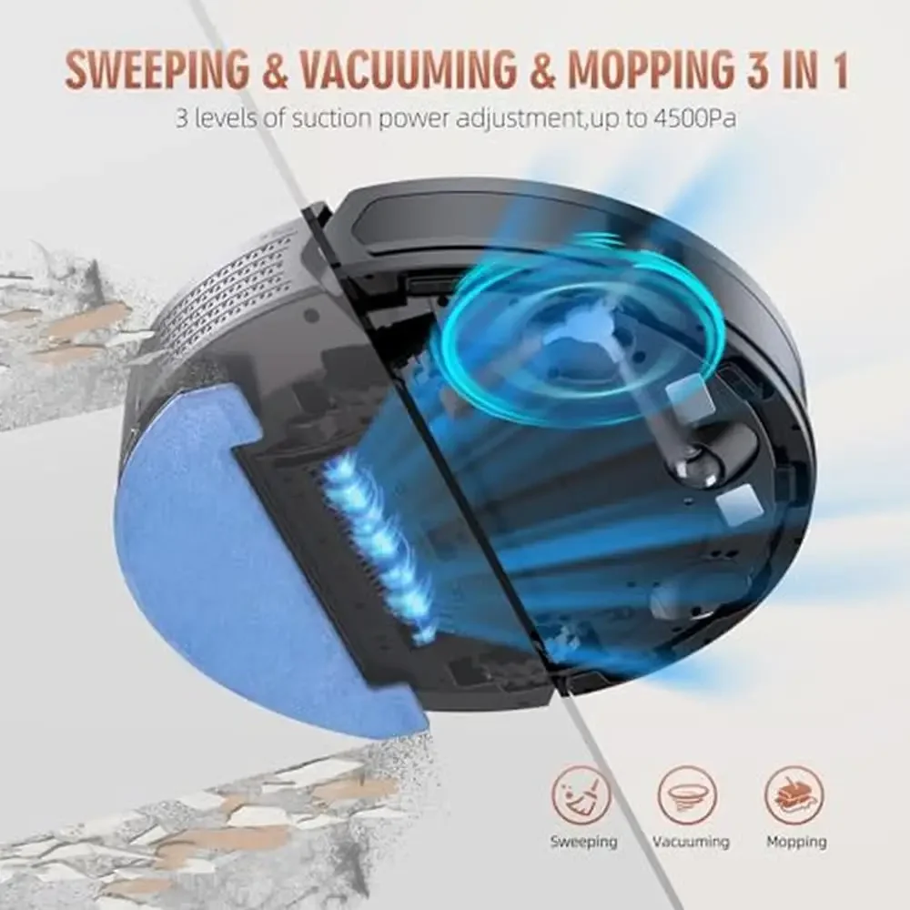 Robot Vacuum Mop Combo Self Emptying Station LiDAR Navigation Strong 4500Pa Suction 6 Clean Modes Virtual Wall Max 120Mins Run