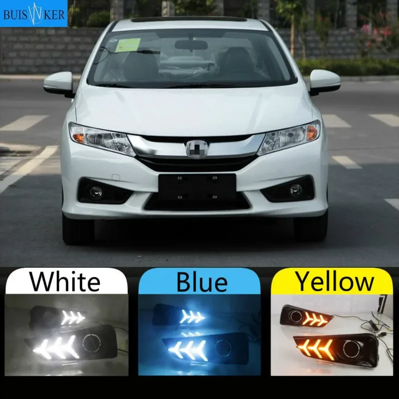 

1 Pair For Honda City Grace 2015 2016 2017 LED Daytime Running Light Yellow Turn Signal Relay Waterproof 12V DRL Fog Lamp