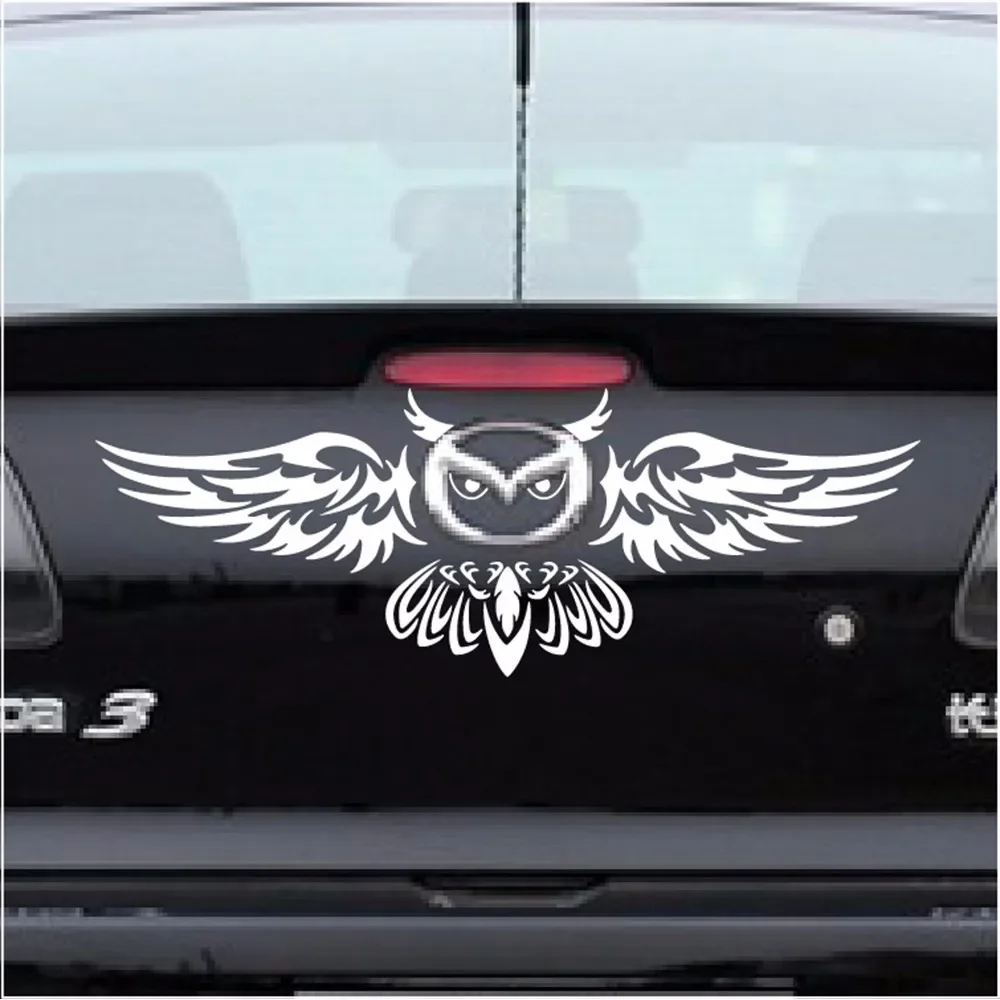 Car Rear Logo Decoration Owl Styling Funny Car Sticker Anbd Decal for Mazda 2 3 5 6 CX-3 CX-5 CX-7 MX-3 MX-5 Axela,Black/Whiter