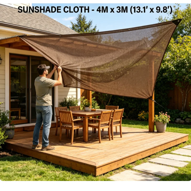 Durable Brown UV Protection Outdoor Sun Shade Net Canopy for Travel Picnics Pools Multiple Sizes 1PC 3M x 4M