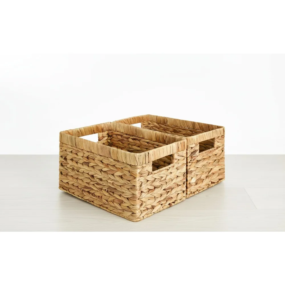 

Корзины для хранения ручной работы со встроенными ручками, органайзер из натурального гиацинта для домашнего декора (2 шт.)