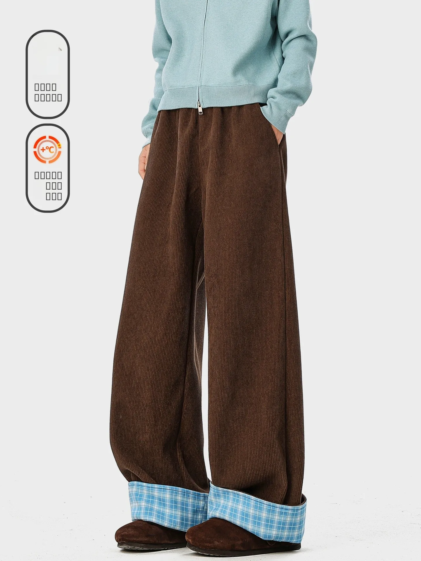 

Comfortable Corduroy Straight Leg Casual Pants Men's Vintage Loose Wide Leg Pants Fce Lined Versatile Trousers for Youth