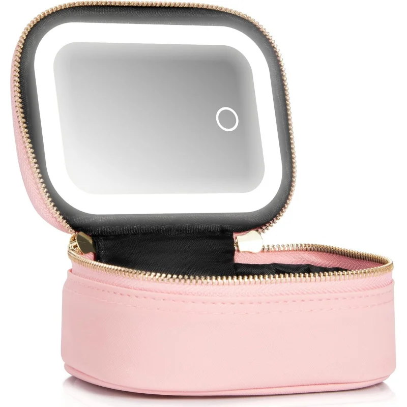 

Small Makeup Bag With Mirror And Light Mini Travel Make Up For Women Train Case Cosmetic Organizer 3 Adjustabl