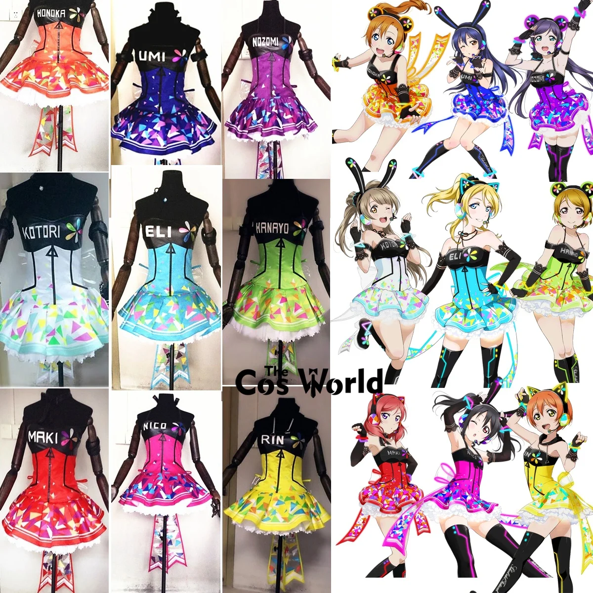 Love Live Cyber-9 персонажи Kousaka Honoka Minami Kotori Sonoda Umi Yazawa Nico Hoshizora Rin наряды аниме костюмы для косплея