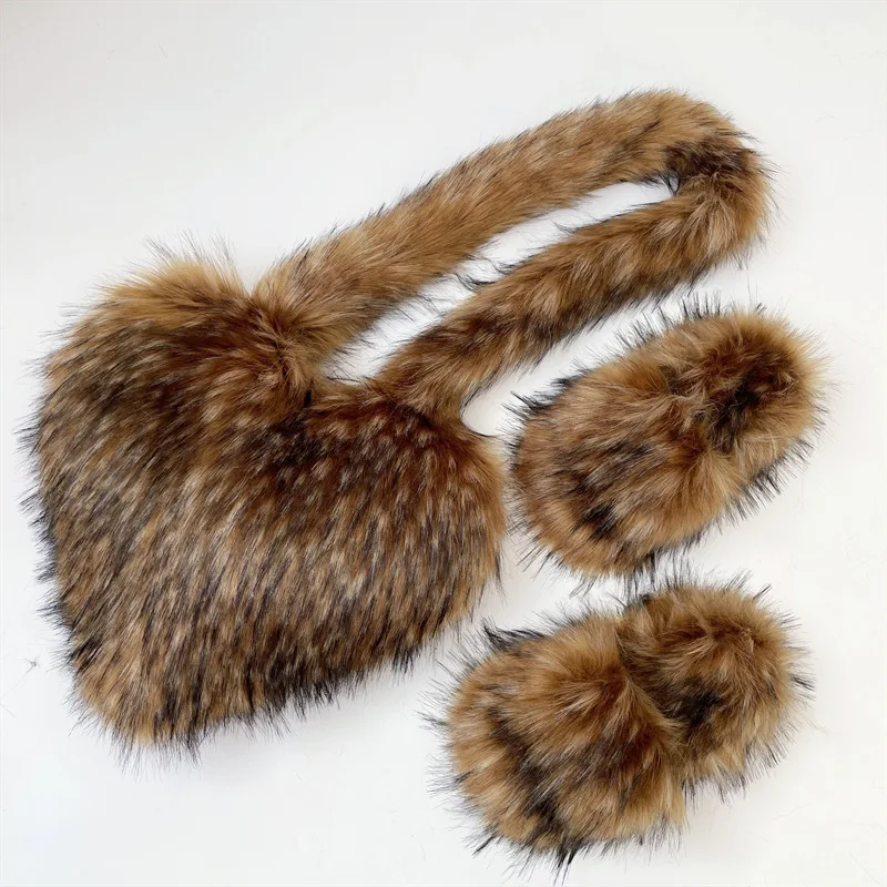 Women Winter Plush Faux Fur Slides with Matching Fluffy Faux Fur Shoulder Bag Girl's Designer Crossbody Bag Indoor Fur Slippers