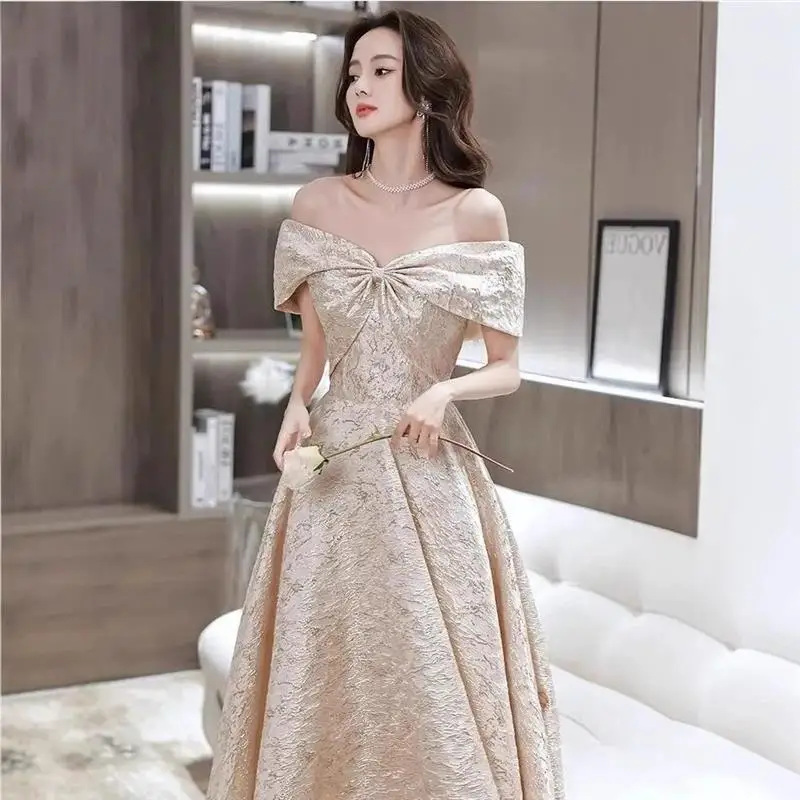 Ele One-shoulder verjaardag Par Dr dames nieuwe luxe midi-avondjurk Host slim fit midden taille polyestervezel