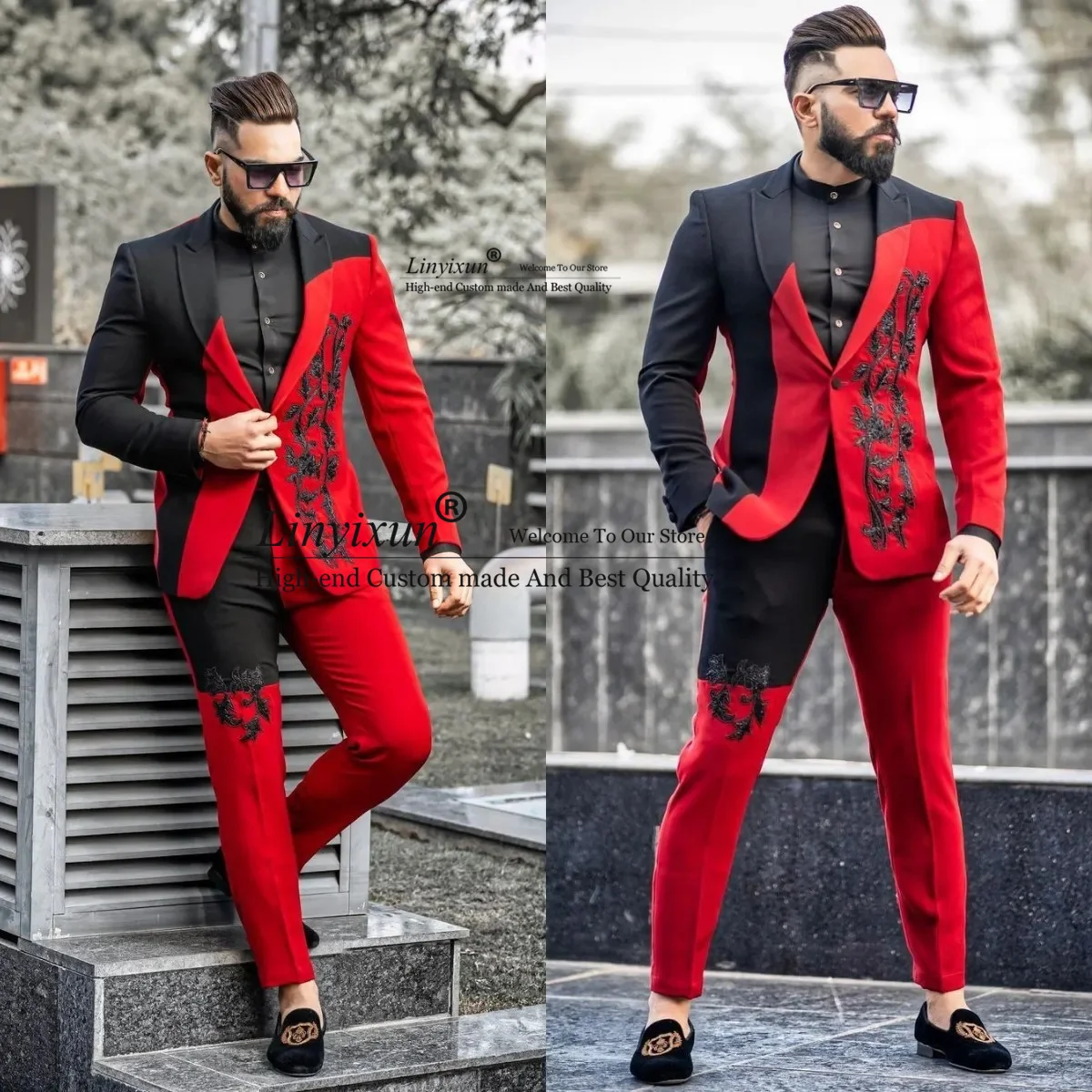 

Stylish Men Suits Lace Applique Wedding Groom Tuxedos for Man 2 Pieces Sets Male Prom Blazers Slim Fit Terno Masculinos Completo