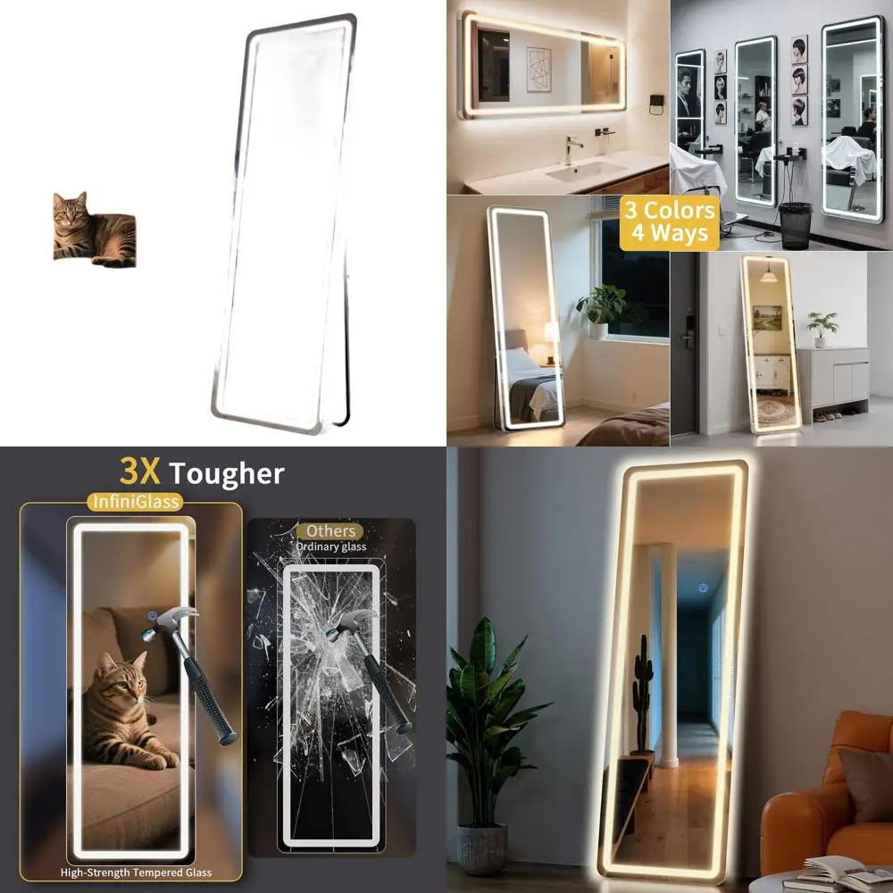 

LED-Illuminated Full-Length Mirror, 56x20, Adjustable Brightness & Multi-Color Light, Ideal for Bedroom or Dressing Room