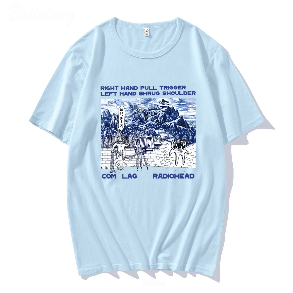 Radiohead T Shirt Men and Women Rock Boy Retro Printed Loose Japan Station Tops 100% Cotton Indie fans Band Music Tees Male Tops