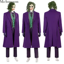 Adult Man Bat Cosplay Man Purple Joker Cosplay Costume Woolen Long Trench Coat Customizable Halloween Mask Ledger Cosplay Suit