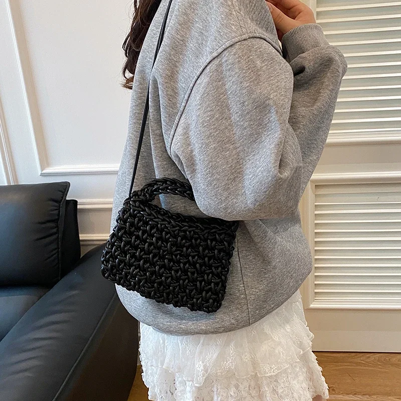 

New Solid Knitting Square Crossbody Bags 2026 High Quality Casual Simple Shoulder Bag Fashion Versatile Retro Handbags for Women