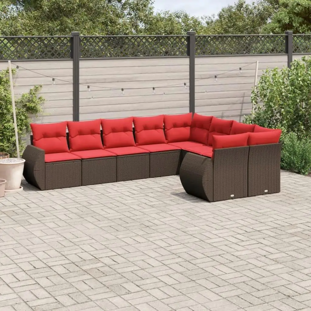 

9 Piece Outdoor Patio Sofa Set with Cushions Brown Wicker Furniture Garden Seating