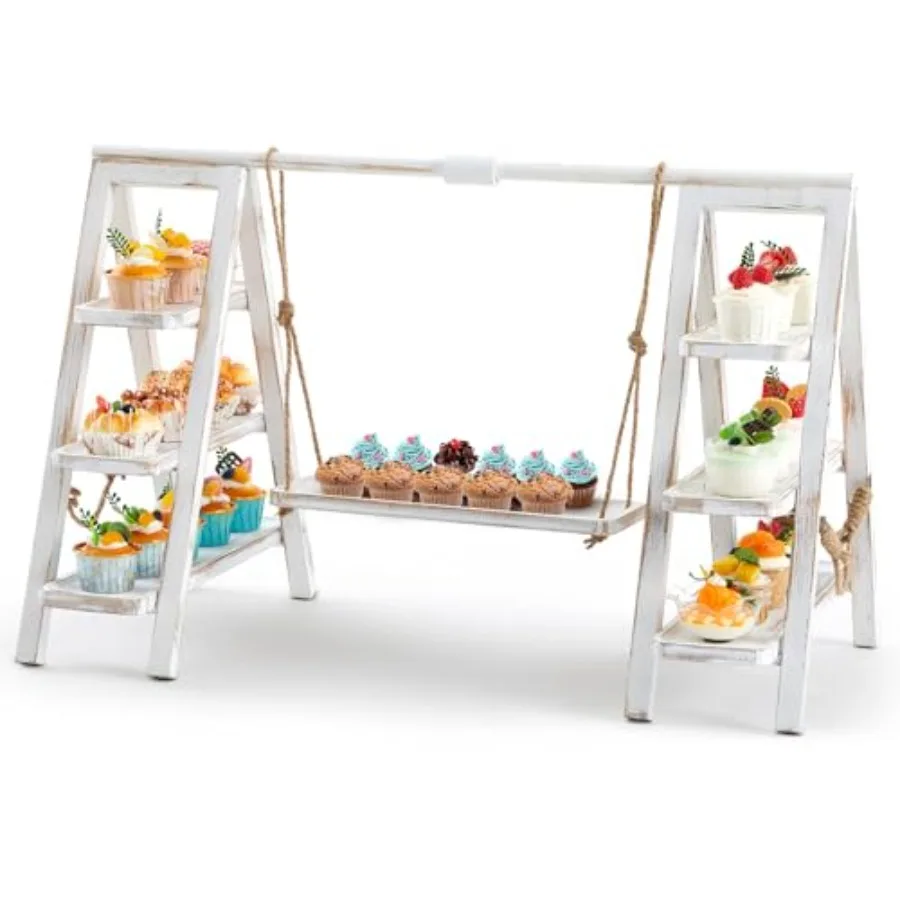 

Wooden 3 Tier Swing Cupcake Stand with Serving Platter 20x30 Foldable Ladder Stand Dessert Display Cake Snack Fruit Bread Cente