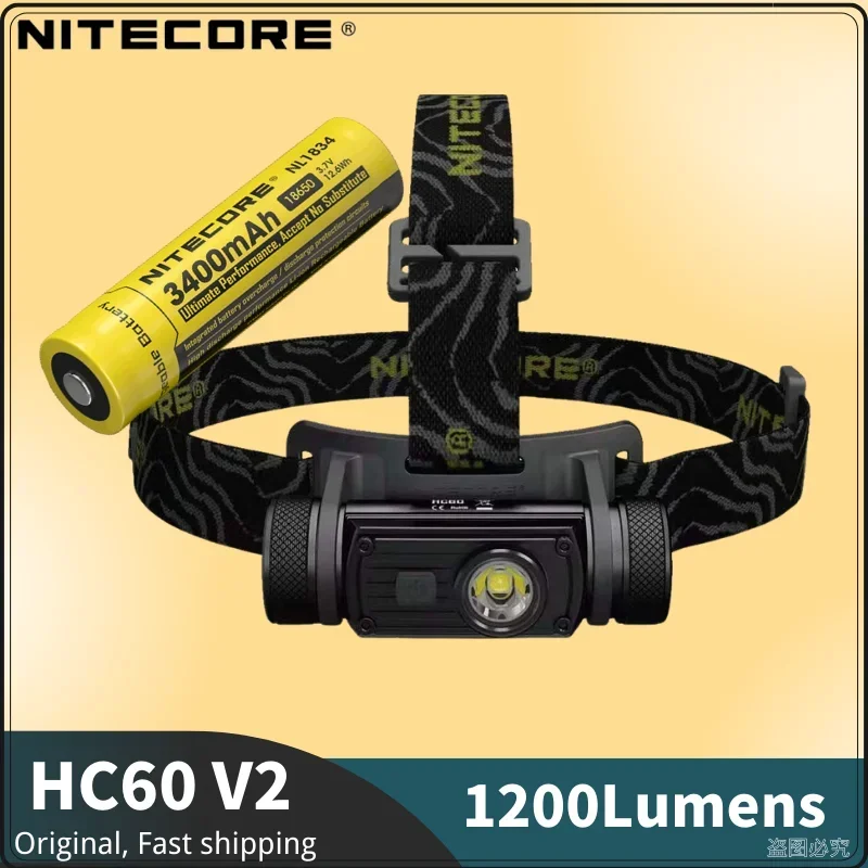 

NITECORE HC60 V2 USB-C Rechargeable Headlamp 1200Lumens P9 LED 3 Lights With 18650 3400mAh Battery Source Flashlight