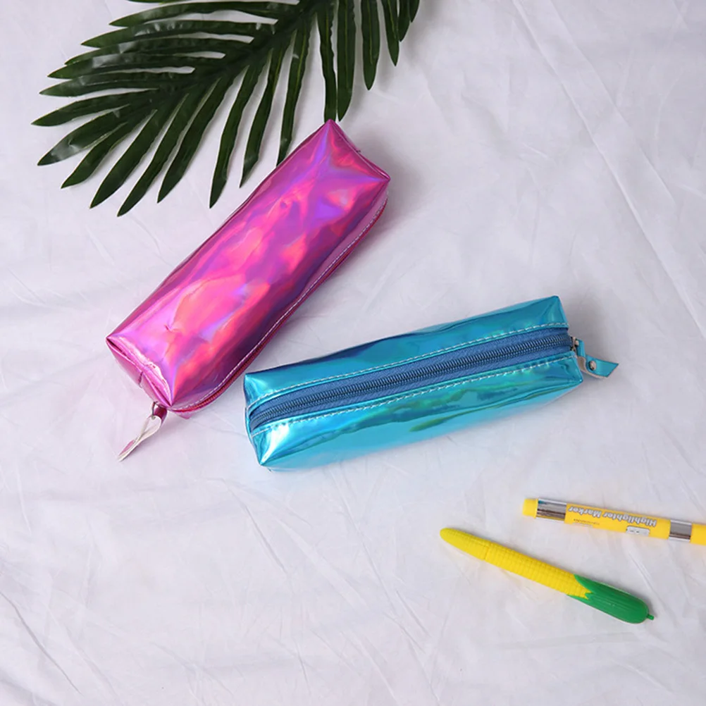 

Laser Makeup Bag Glitter Pen Bag Pencil Case Zipper Pouch for Students Purple Lightweight Travel Gift Pencil Case