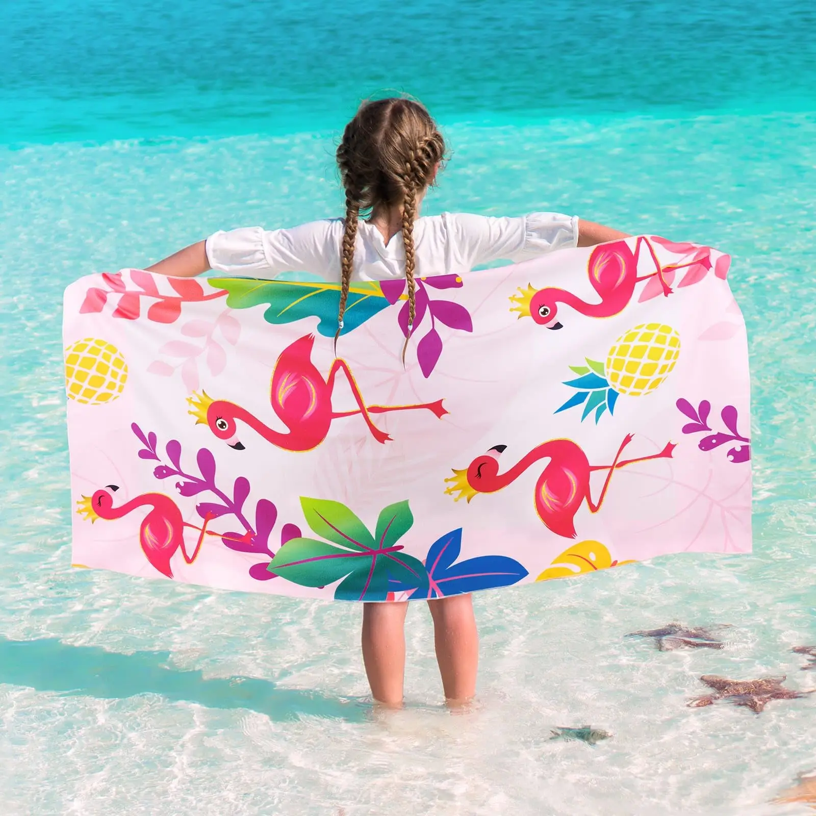 Oversized Pink Flamingo Pineapple Beach Towel Quick Dry Microfiber Lightweight Pool Travel Towel for Adults Kids
