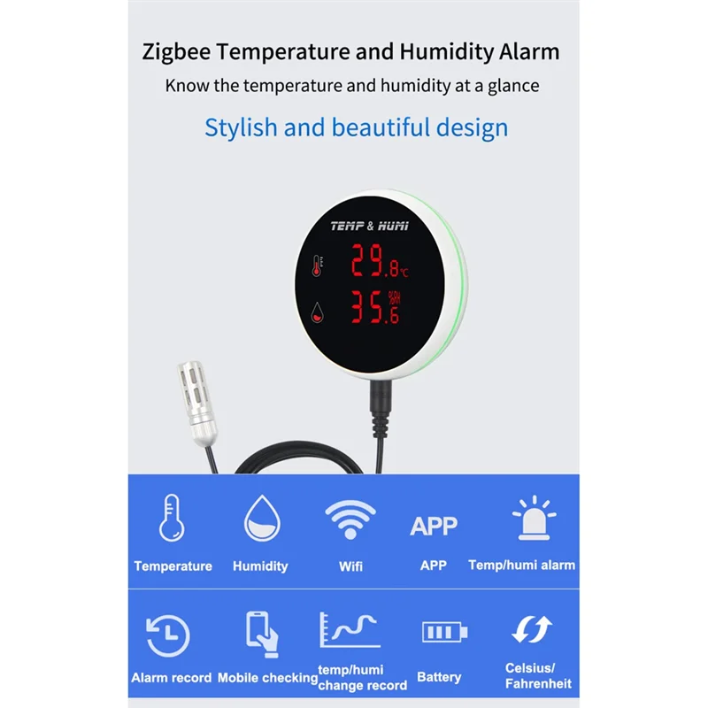 A86G-Tuya Zigbee Temperature And Humidity Sensor Alarm With LED Display Screen For Seedling Fermentation Animal Breeding EU Plug